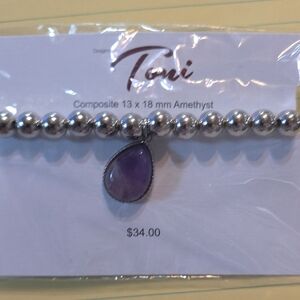 Silver Bracelet with Purple Amethyst Charm